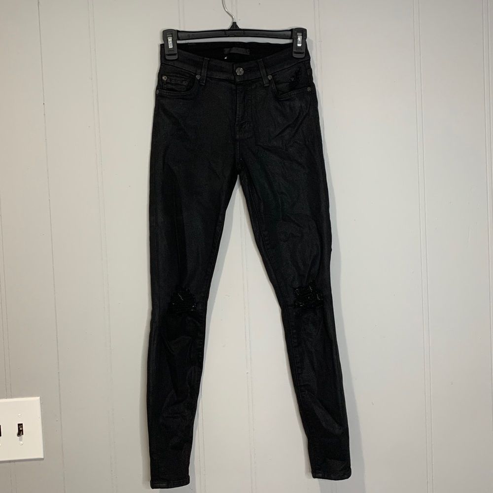 7 for all mankind black distress skinny jeans